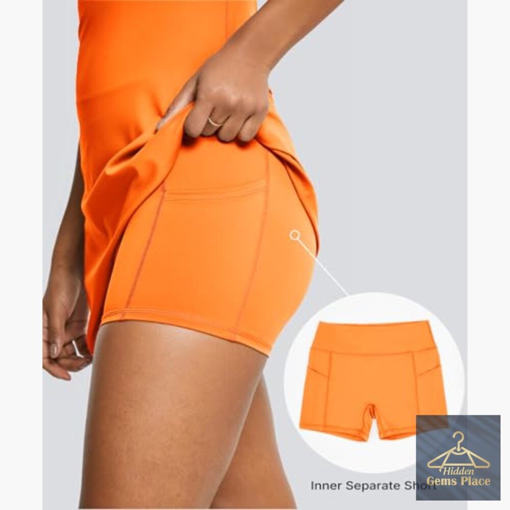 Women's Athletic Dress Built-in Bra Shorts Pockets Moisture-Wicking - Picture 4 of 7